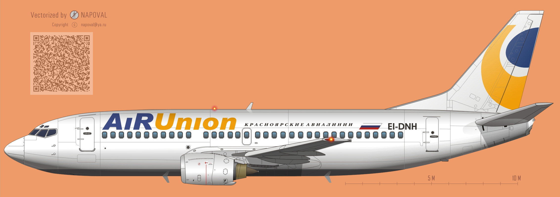 Профиль самолета Boeing 737 EI-DNH авиакомпании AirUnion очень большой размер/big size 2266x800