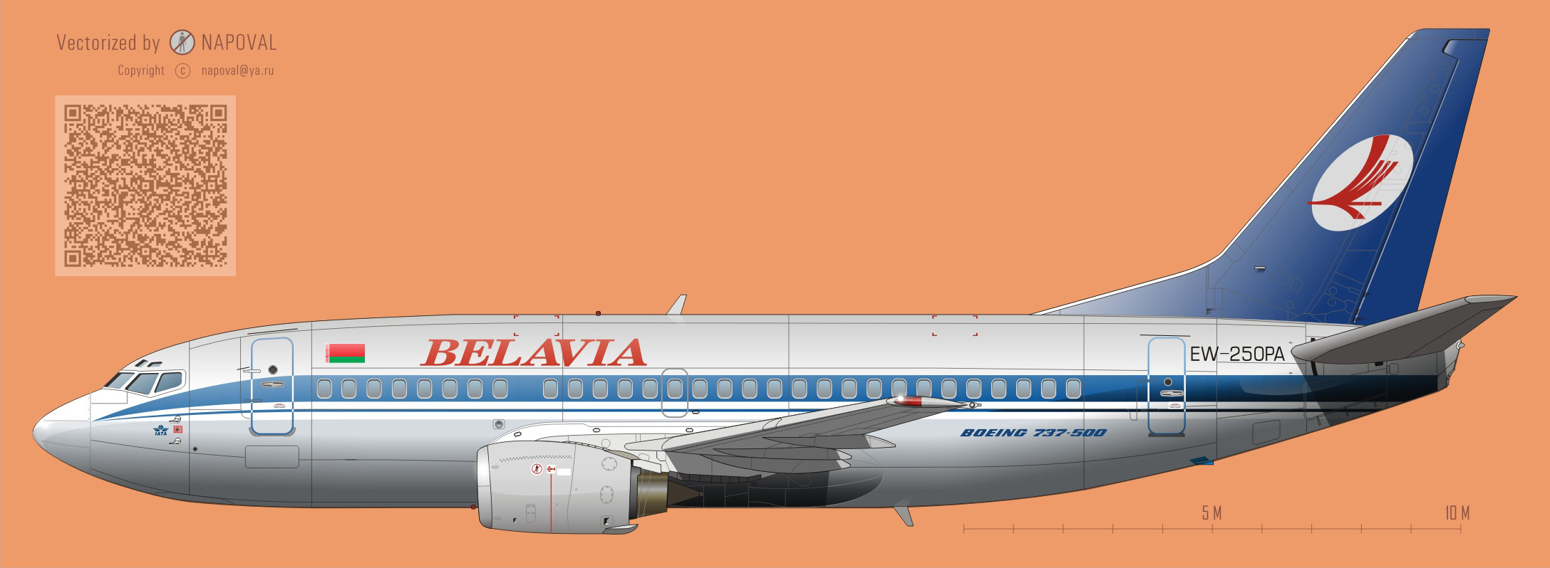 Профиль самолета Boeing 737 EV-250PA авиакомпании БЕЛАВИА очень большие картинки/big size 2266x800