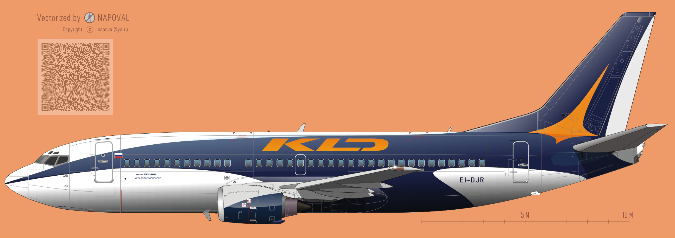 Профиль самолета Boeing 737 EI-DJR (Александр Маринеско) авиакомпании KLD-Калиниградавиа очень большой размер/big size 2266x800