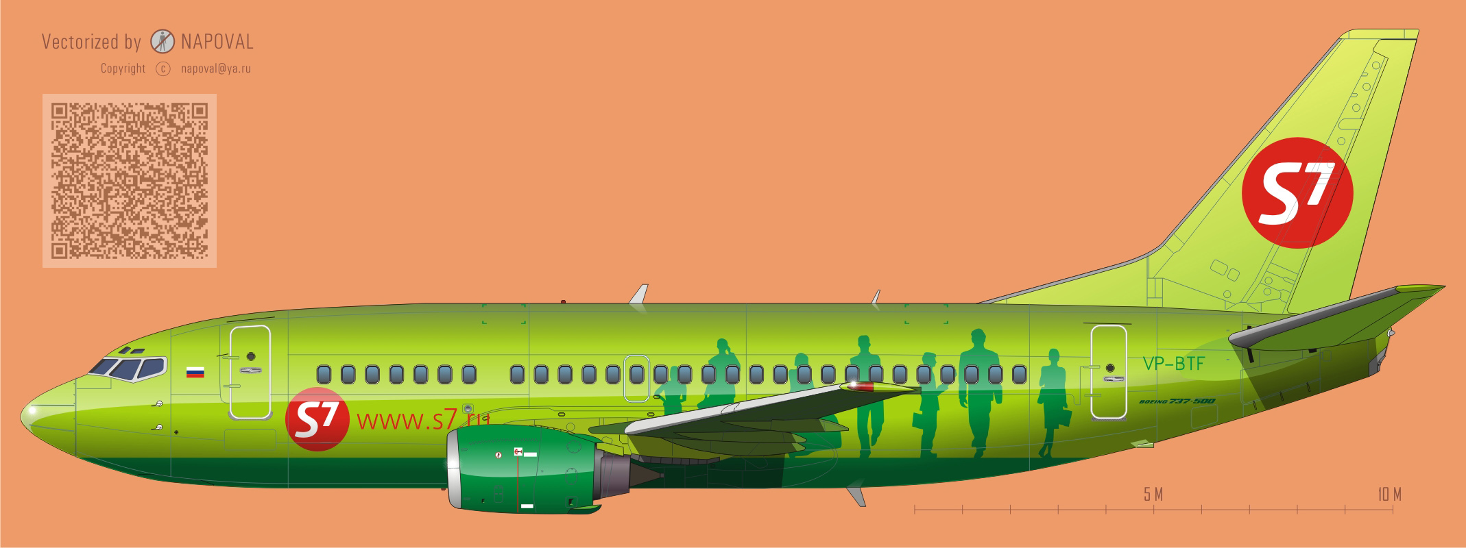 Профиль самолета Boeing 737 VT-BTF авиакомпании S7 (Сибирь) картинка очень большого размера /big size 2266x800